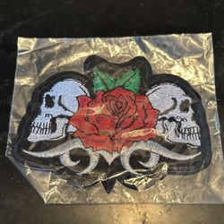 NEW - Skulls & Rose Embroidered Patch
