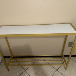 Faux Marble Console Table For Entryway W/ Golden Frame