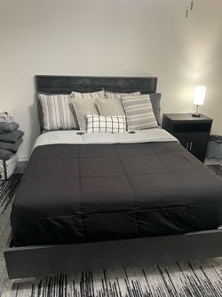 Dark Gray Platform Bed Frame with Headboard