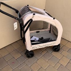 *PINK* EchoSmile 4 Wheels Pet Stroller, Dog & Cat Stroller for All-Season, Lightweight Carrier with Storage Basket, Adjustable Handle, Removable Pad, 