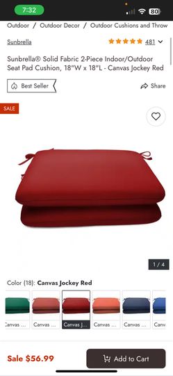 Sunbrella® Solid Fabric Indoor/Outdoor Seat Pad Cushion,