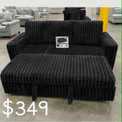 Black jumbo corduroy sleeper sofa with pull out bed 88" x 32" x 33" H