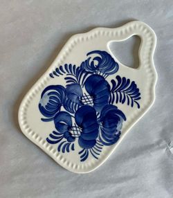 Antique Blue and White Floral Patterned Porcelain Cutting Board