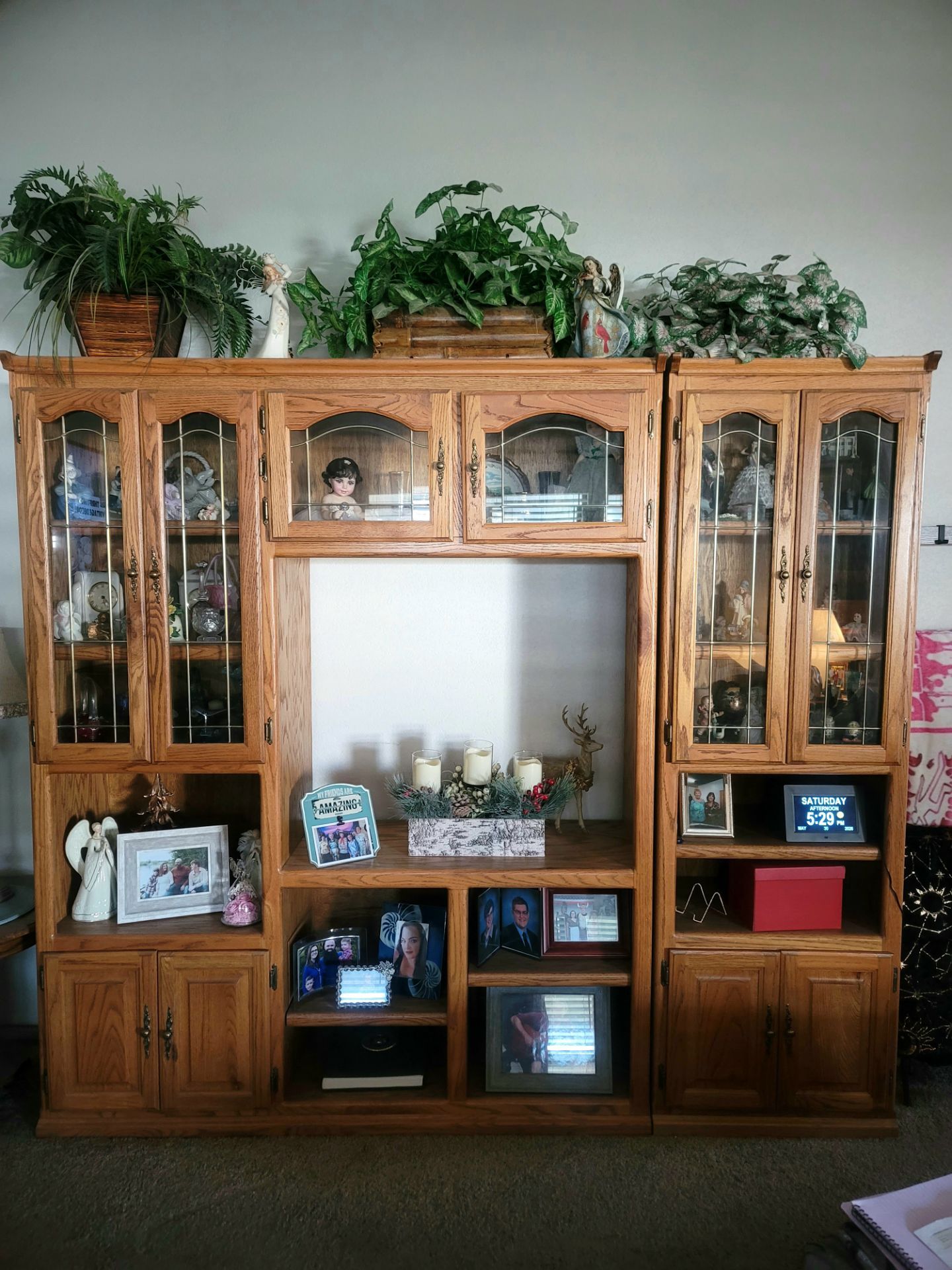 Solid Oak Entertainment Center/ Collectable Display Cabinet