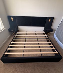 Black & Gold Upholstered King Bed Frame + 9-Drawer Dresser | Bedroom Set