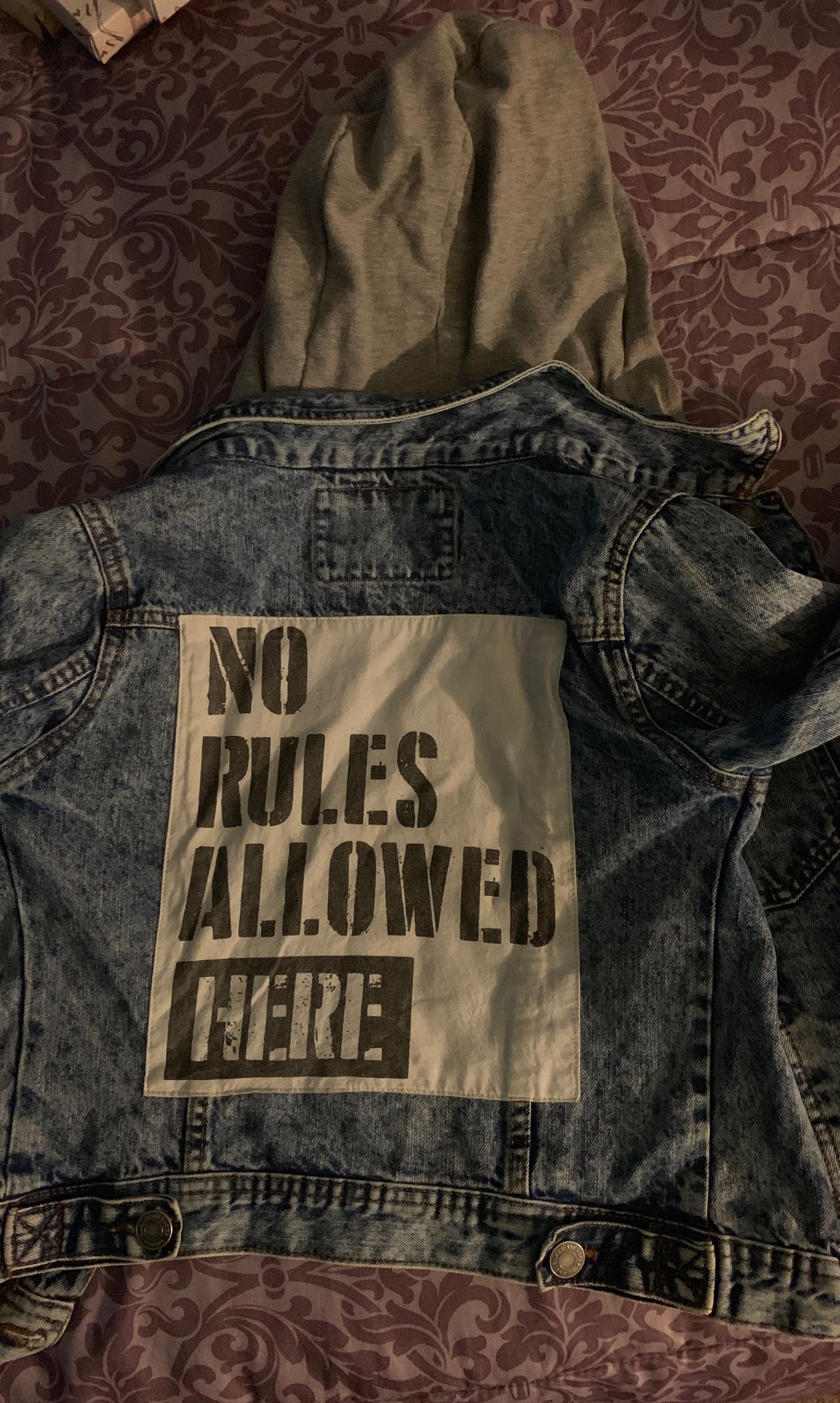 Kids ZARA no rules allowed Jean jacket with hoodie build in