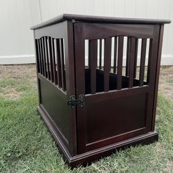 Large, wood dog crate side table