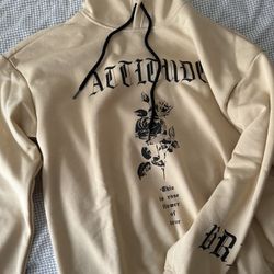 Brand New Men’s Letter Floral Print Drawstring Long Sleeve Hoodie Casual Sweatshirt Beige M