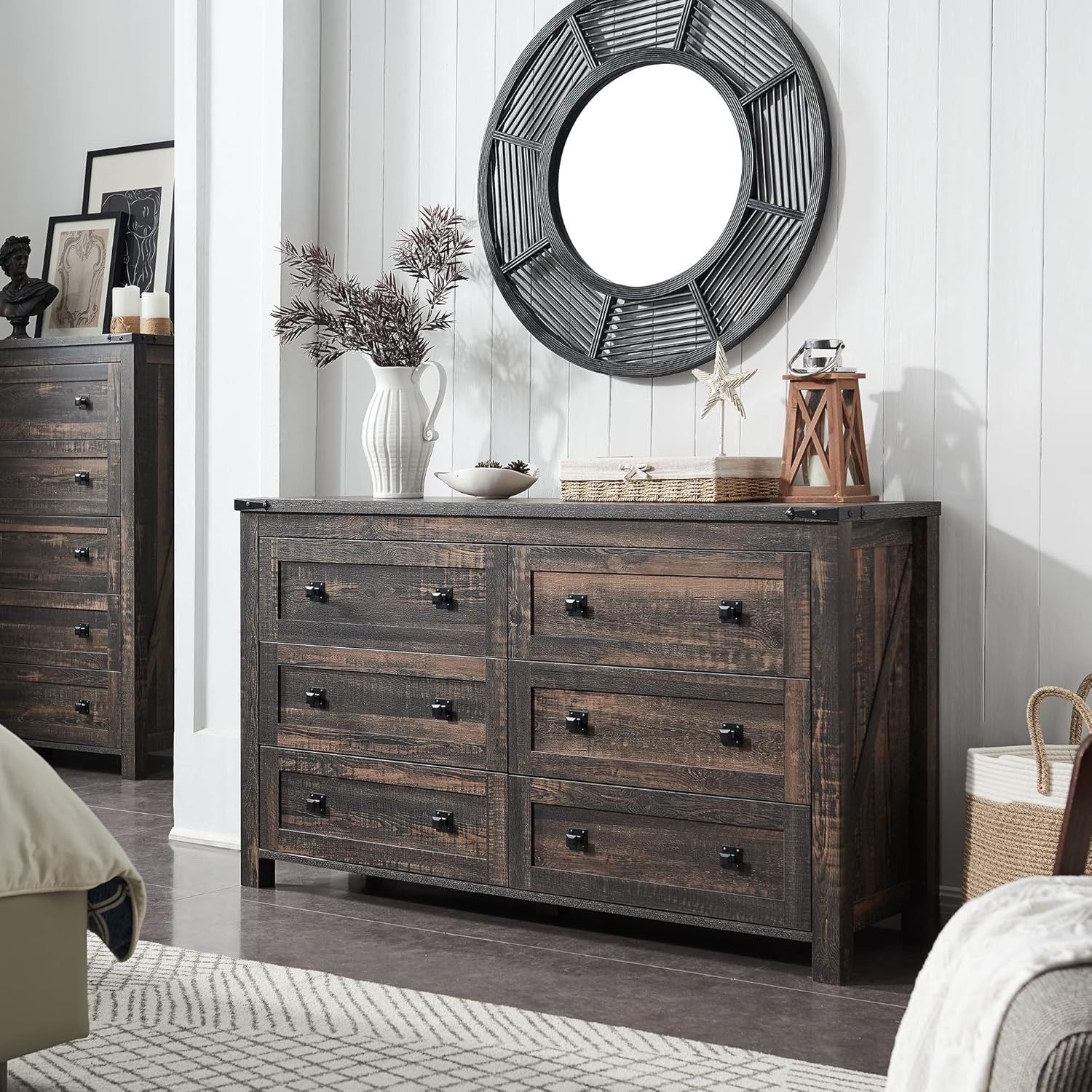 New wood rustic 6 Drawers Dresser Framhouse style , can as TVStand, Storage Dressers Organizer
