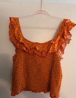 Orange Floral Smocked Ruffle Crop Top