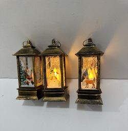 Mini Christmas Light Holiday Lanterns With Frosty,, Santa Claus 🎅 And Rudolph 🦌