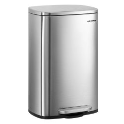 Trash Can, Stainless Steel, Step-On Pedal Kitchen Garbage Can, Recycling or Waste Bin, with Soft Close Lid, Removable Inner Bucket, Silver ULTB050E01