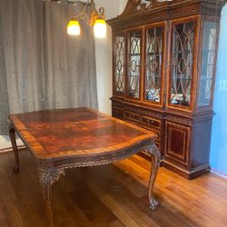 Dining Table With Hutch And Eight Chairs With Extended Table Leaf 