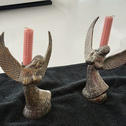 Silverplated pair Of Angel candle sticks Holders