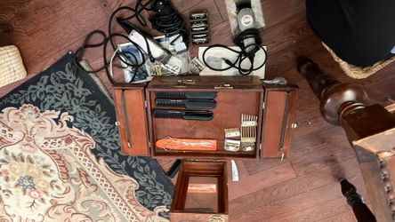 1940s era hand tooled leather barber kit - loaded!