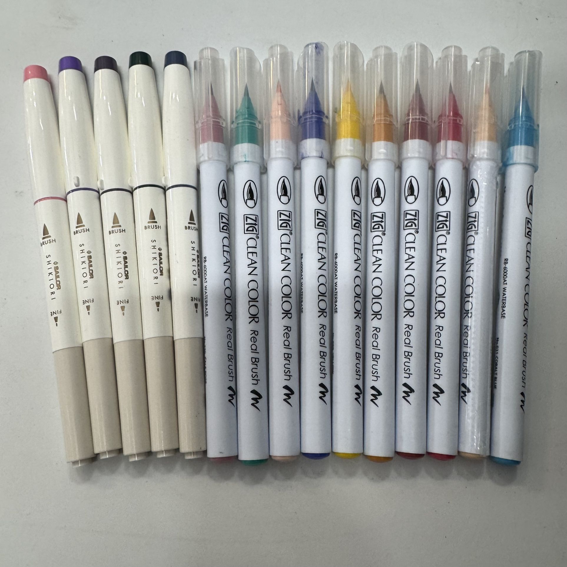 Kuretake Zig Clean Color Real Brush Marker Set, 10-Color Set and Shikiori Brush Pens, 5-Color Set