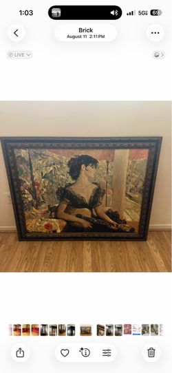 Large Framed print Woman with Guitar wood frame