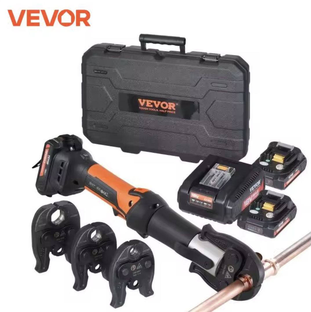 VEVOR Mini Pro Press Tool 18V Electric Pipe Crimping Tool for 1/2" 3/4" 1" Copper Pipes Press Tool Kit with 3 Jaws 2Pcs Battery