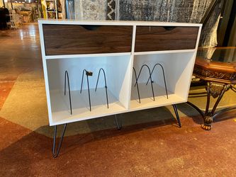 Turntable Stand with Medium Brown Woodgrain Drawer Fronts