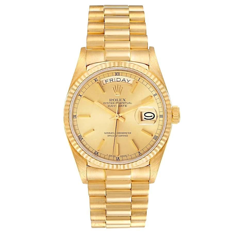 Men's Rolex 36mm Presidential Day-Date 18K Yellow Gold Watch with Gold Dial and Fluted Bezel. 18038 WR-2075