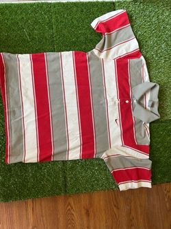 Vintage Y2K Nike Heavy Pique Striped Shirt Red/Grey Medium 20x28