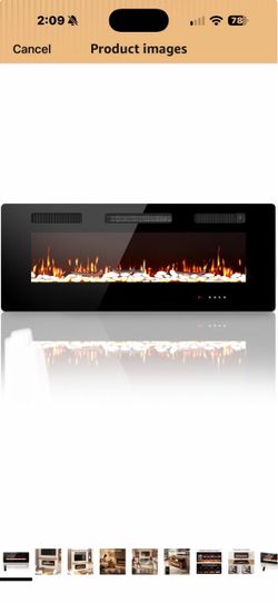 ( no remote)50" Electric Fireplace|1400W|400ft² Living Room|Wall Fireplace|Touch 10 Flame Colors with Log&Crystal|4-Level Dimmer|Auto Shutoff Safety S