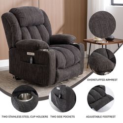 Up to 350 LBS Chenille Power Lift Recliner Chair, Heavy Duty Motion Mechanism with 8-Point Vibration Massage and Lumbar Heating, USB and Type-C Ports,