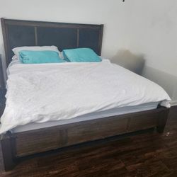 Rustic King Bedroom Set – Bed Frame, 6 Drawer Dresser, Floor Mirror