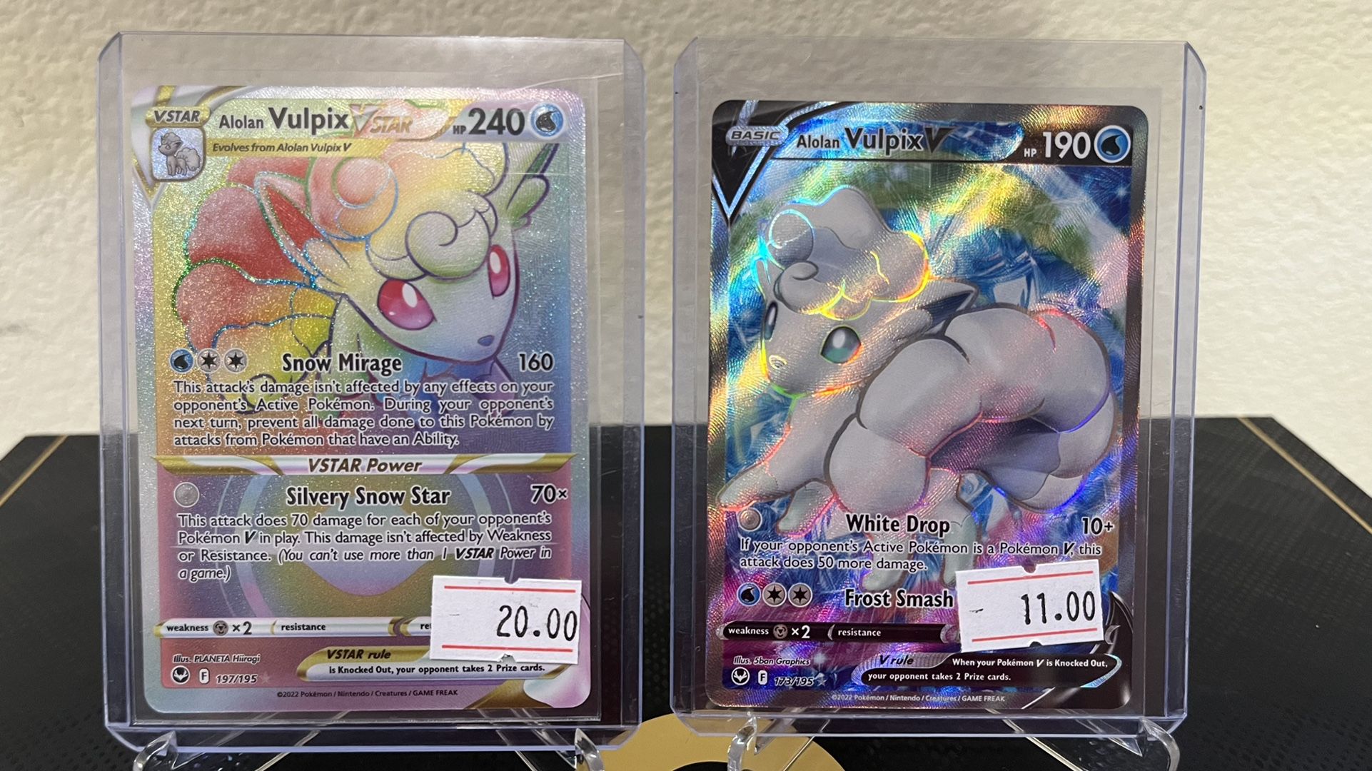 alolan vulpix vstar pokemon card - 197/195 Hyper Secret Rainbow Rare variation to centering Pokemon TCG Alolan Vulpix VSTAR