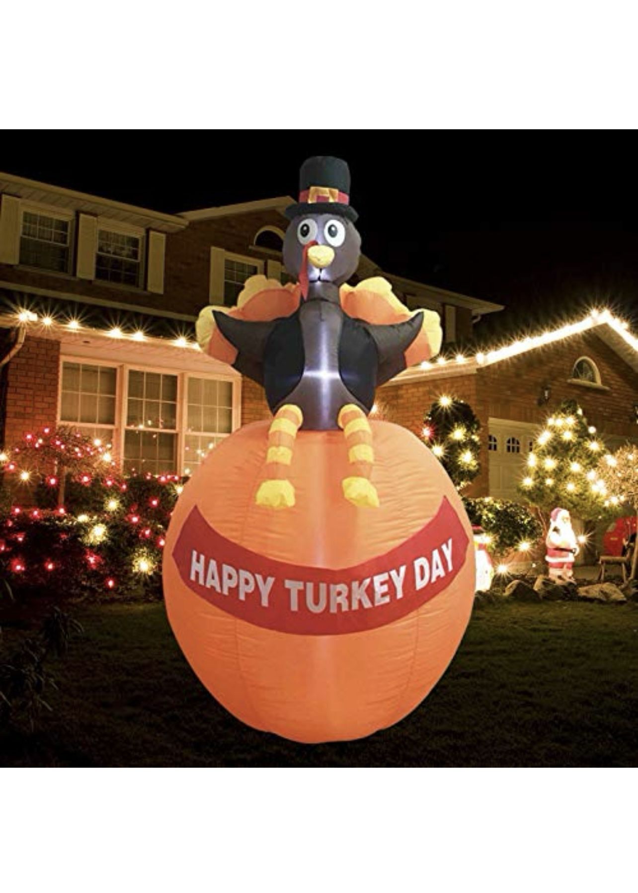 6 FT Thanksgiving Inflatable Turkey with Pumpkin, Blow up Lighted Turkey Decor with LED Lights for Fall Autumn Yard Party Shopping Mall Harvest Day Th