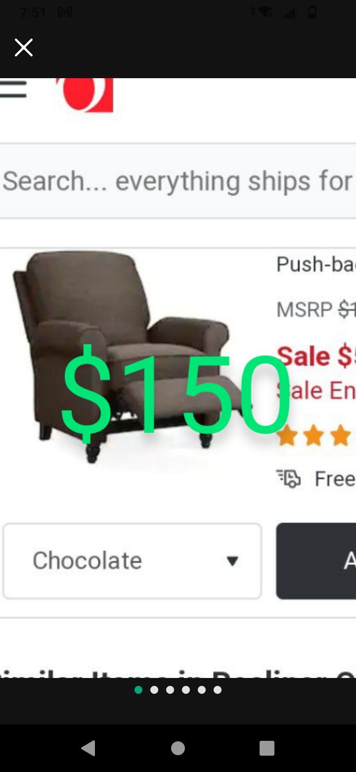 150 Pushback Recliner Brown Reclining Sofa Brand New Inside The Box Accent Chair Wingback Chair 🆕