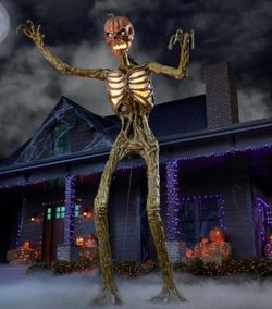 12 ft Giant Sized Inferno Pumpkin Skeleton with LifeEyes LCD,IN HANDS!