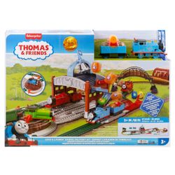 Thomas & Friends Toy Train Playset by Fisher-Price, Load & Launch Barrel Delivery with Classic Motorized Engine & Cargo Car, 18 Feet of Track