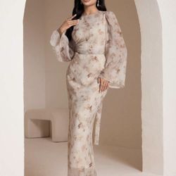 Beautiful Women's Floral Print Round Neck Flare Sleeve Dress