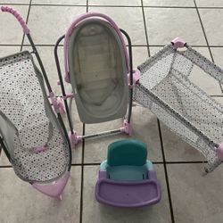 Baby Doll Set-Stroller, Crib, Swing And Highchair in 1. 