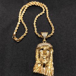 14K gold filled Rope chain and Jesus pendant