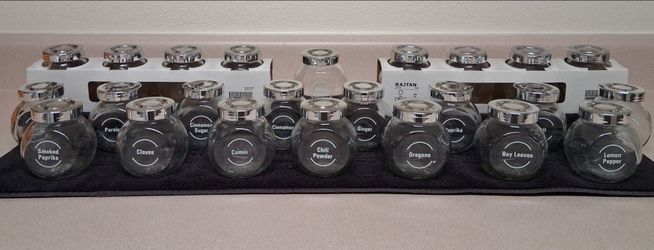 16-Piece Custom Labeled IKEA RAJTAN Glass Spice Jar Set - Pantry Organizer