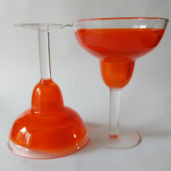 2 Handblown Orange Margarita Glasses