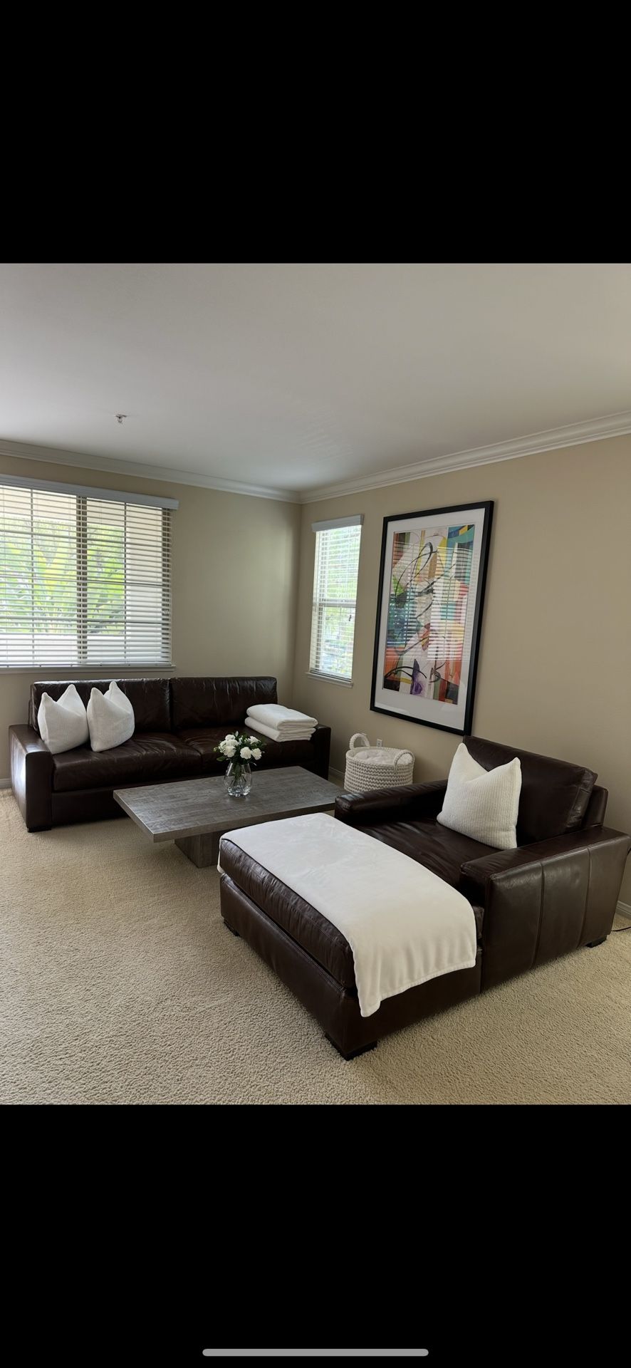 Restoration Hardware Leather Couches and Coffee Table Set