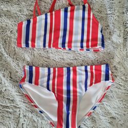 Girls 2 Piece Swim Suit Size 8 Perfect For 4th Of July