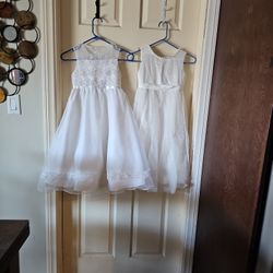 2 Flower Girls Dresses  And Basquets 