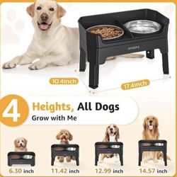3 in 1 Elevated Dog Bowls Mess Proof: Raised Dogs Bowls - 4 Height Adjustable Dogs Bowl Stand with 2 * 53oz Stainless Steel Dog Food Bowl and Licking 