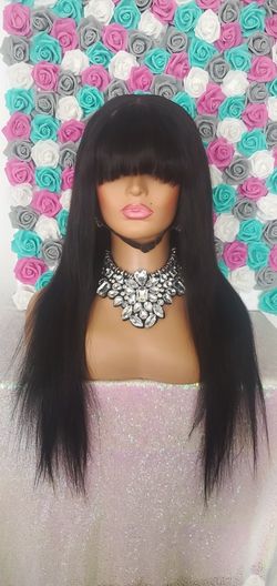 100%Human Hair Lace Part Bang Wig