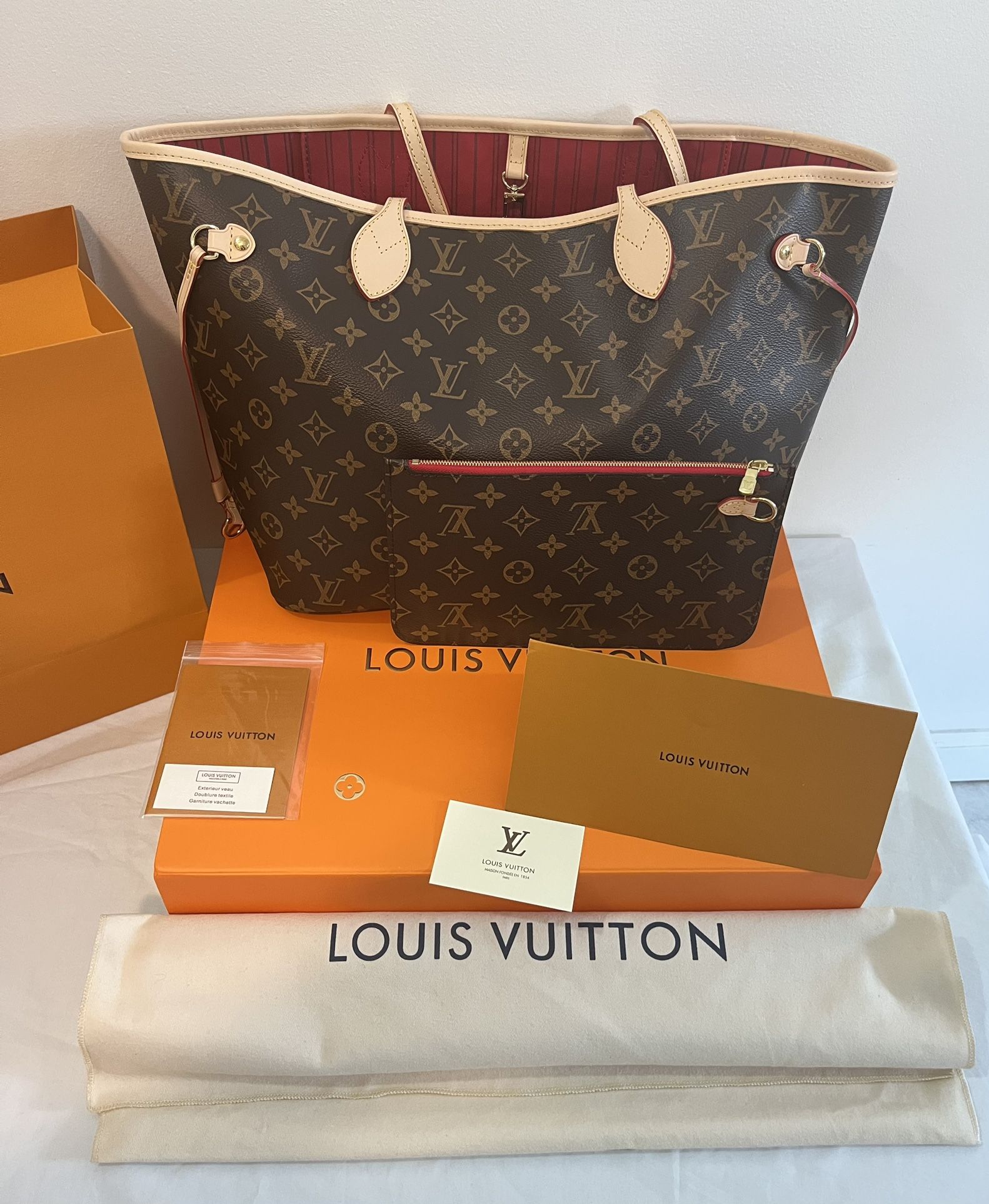 Louis Vuitton Neverfull Mm Red Interior Authentic New Louis Vuitton