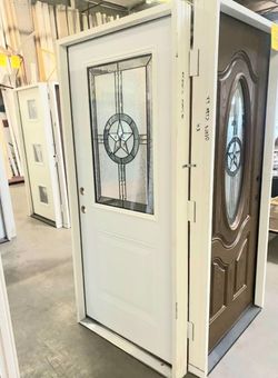White Steel Entry Door with Star Glass Insert