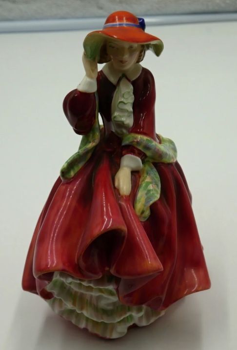 Vintage Royal Doulton TOP OF THE HILL HN 1834 Figurine Lady in Red Dress