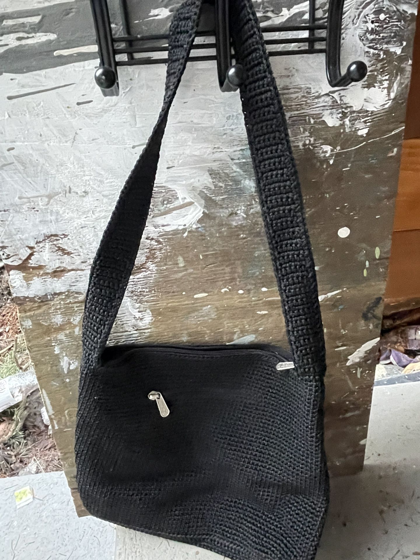 The Sak / Crochet Black Shoulder / Hobo Bag 