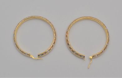10K Tri Color Gold Diamond Cut Hoop Earrings 1.8" 5.1mm 7.0g