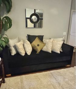 Black Velvet Daybed Sofa SET – 82" + 3 Matching Storage Ottomans + All Pillows