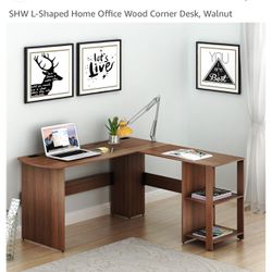 Home Office Wood Corner Desk Walnut 